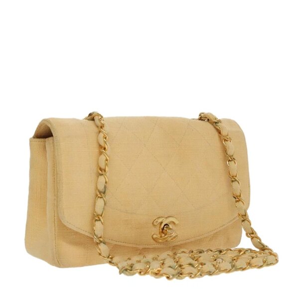 CHANEL Matelasse Chain Shoulder Bag Canvas Beige Gold CC - Picture 1 of 15